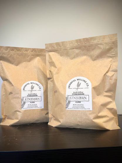 An image of two bags of Organic Fresh Milled Einkorn Flour