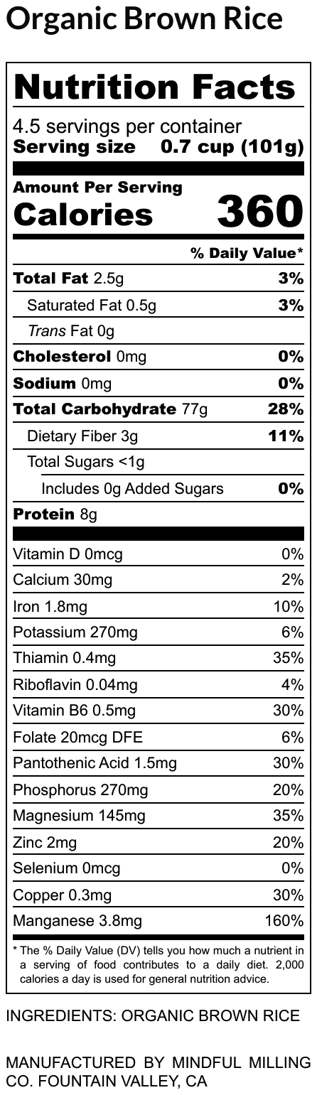 Nutrition Facts Label for Organic Brown Rice Flour